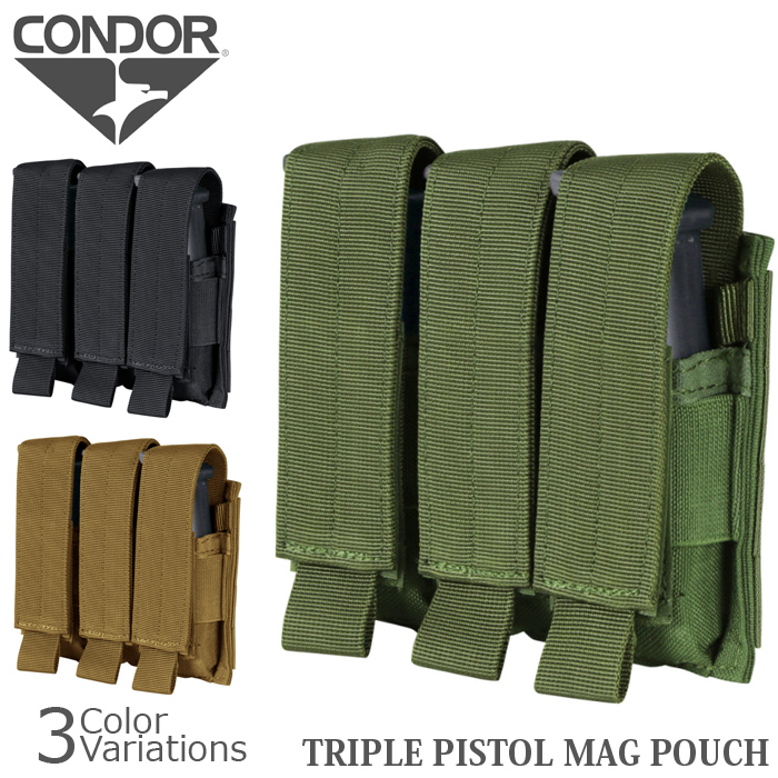 ）　CONDOR（コンドル　POUCH　MAG　TRIPLE　PISTOL　【メール便】　ミリタリーショップ専門店　CONDOR（コンドル）,各種ポーチ　SWAT　MA52