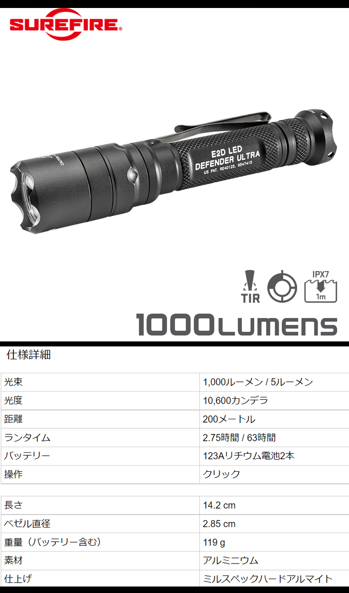 SURE FIRE（シュアファイア） E2D DEFENDER Dual-Output Led Flashlight  E2DLU-A-ミリタリーショップ専門店 SWAT